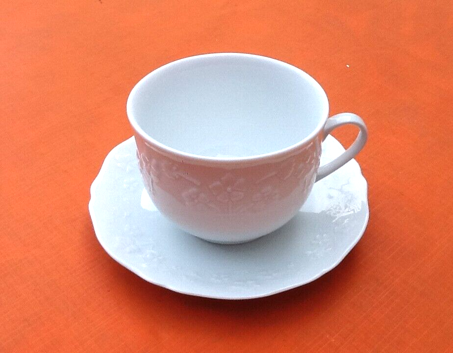 Cup and saucer for breakfast white porcelain limoges france floral decoration