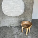 Large pendant lamp in rattan and natural linen Japanese style flattened round (Labu) H57 D80
