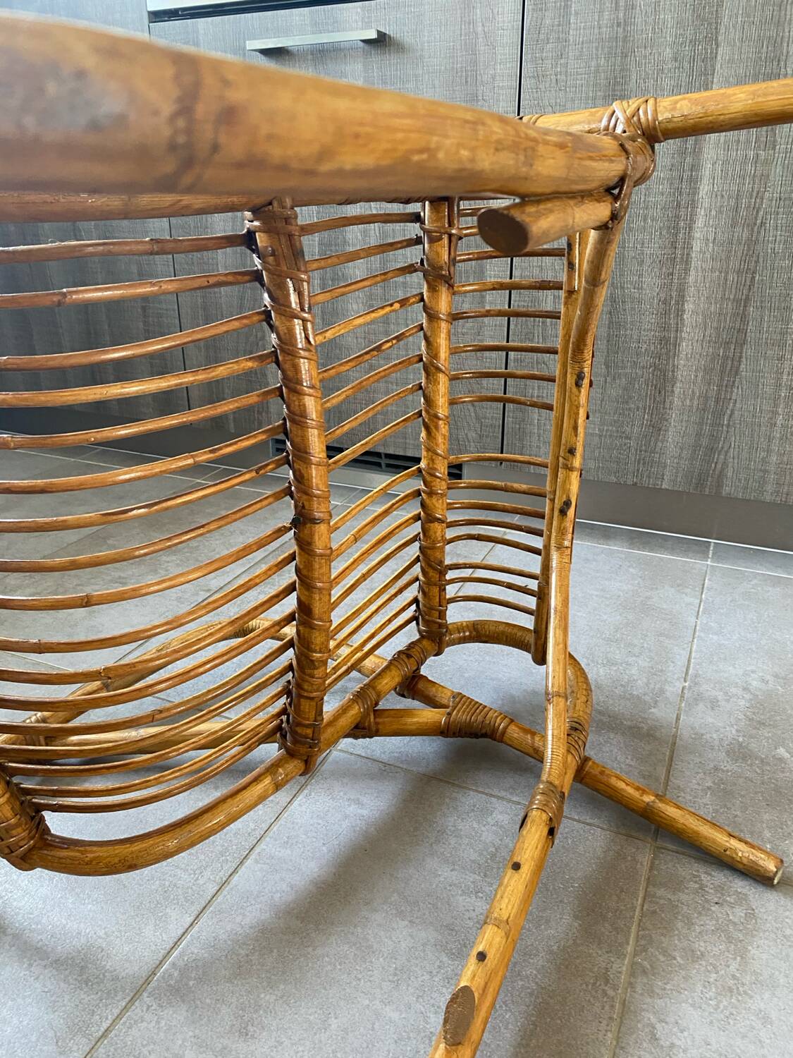 Rare pair of vintage rattan and wicker armchairs from the 1950s