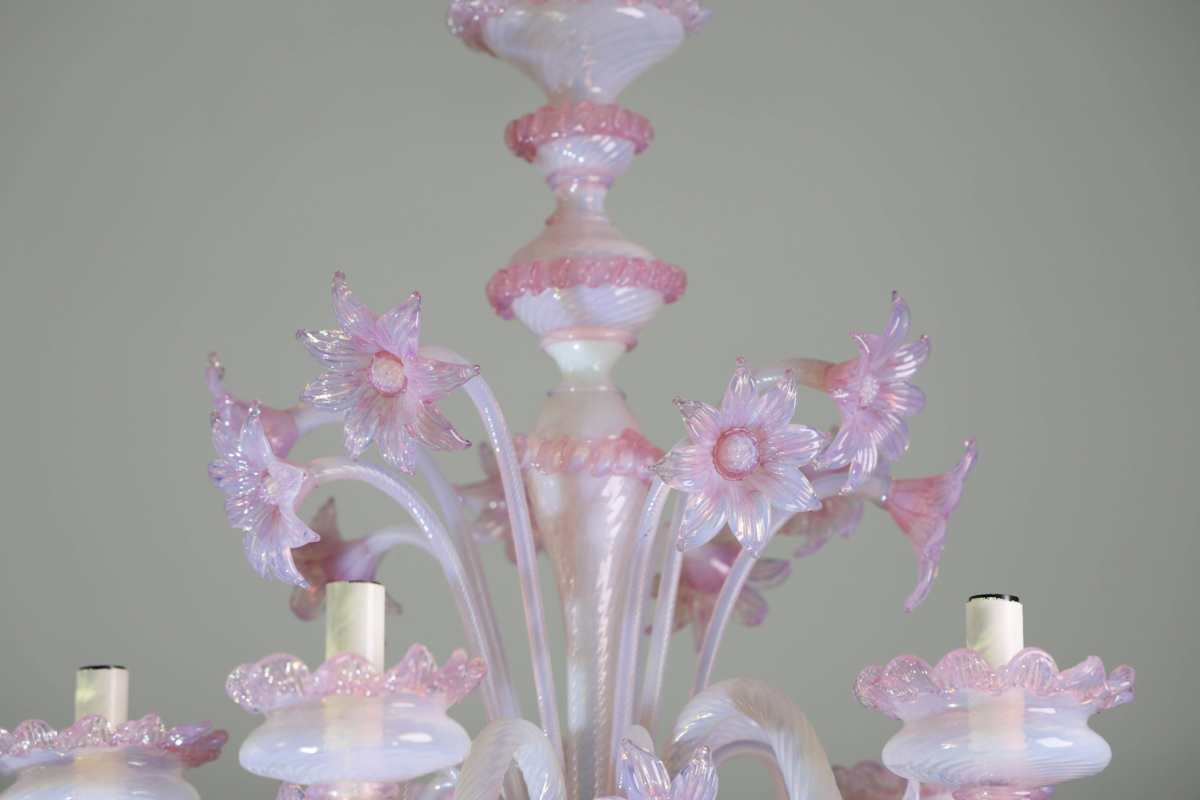 Extraordinary Murano Glass Chandelier adorned with Pink Flowers