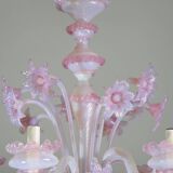 Extraordinary Murano Glass Chandelier adorned with Pink Flowers