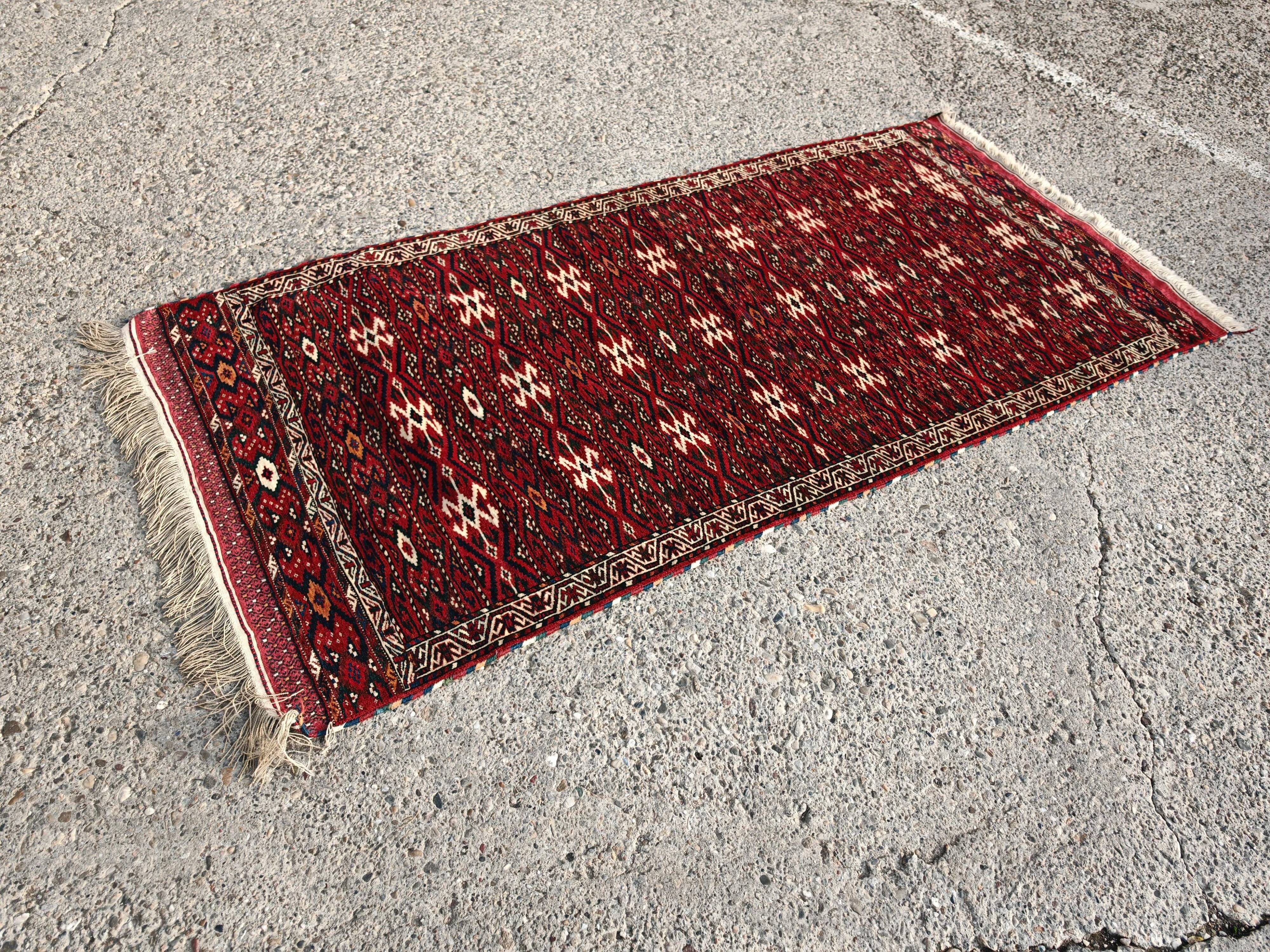 Antique Yomud Jaffarbai Turkmen rug, handwoven from the 1880s.