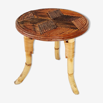 Tripod stool in rattan marquetry 1960