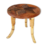 Tabouret trépied en marqueterie de rotin 1960