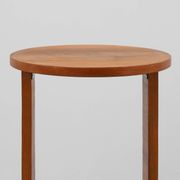 Art deco oak wooden round side table with bended leg, France 1920s
