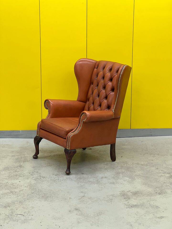 Fauteuil Chesterfield en cuir marron clair vintage