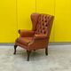Fauteuil Chesterfield en cuir marron clair vintage