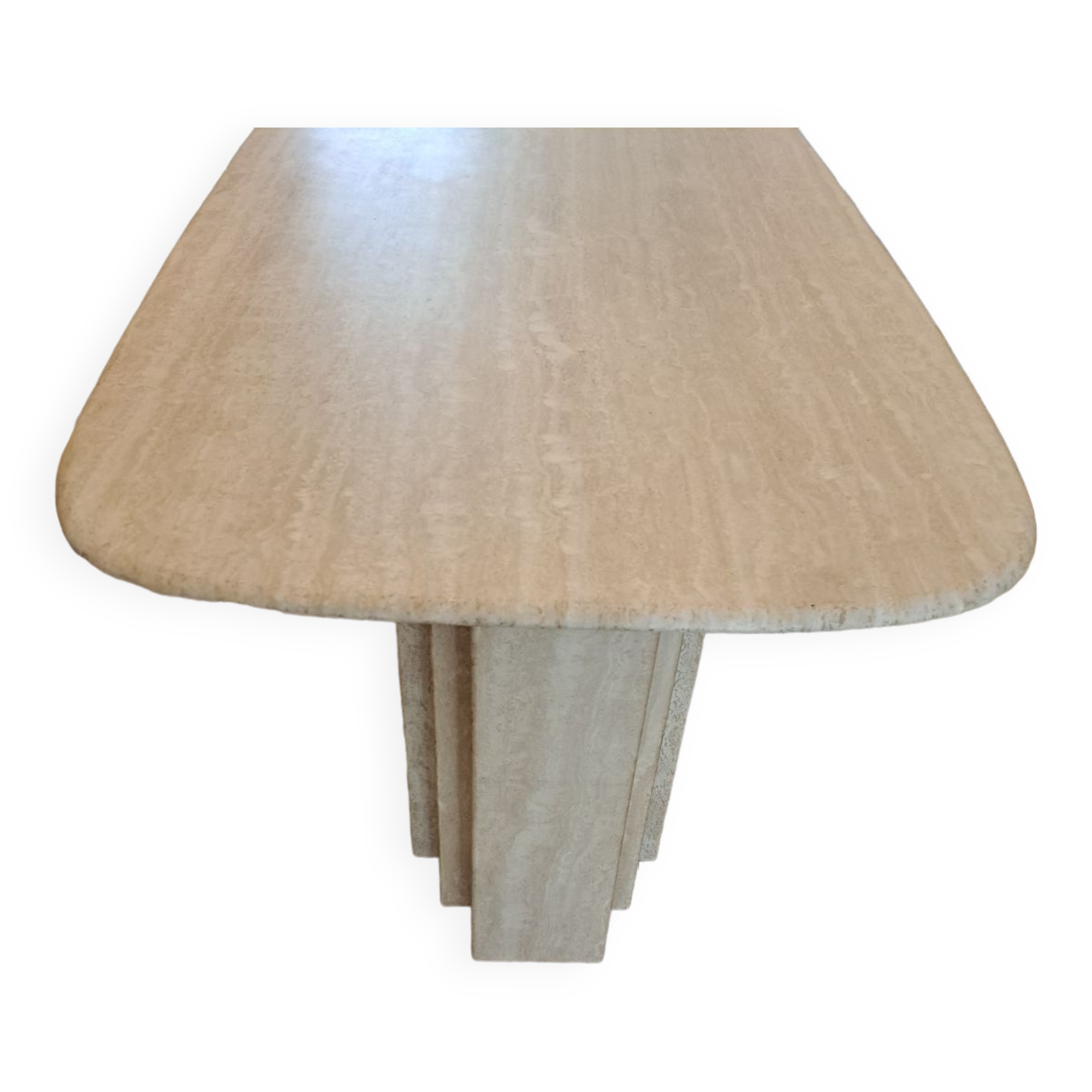 Travertine dining table.