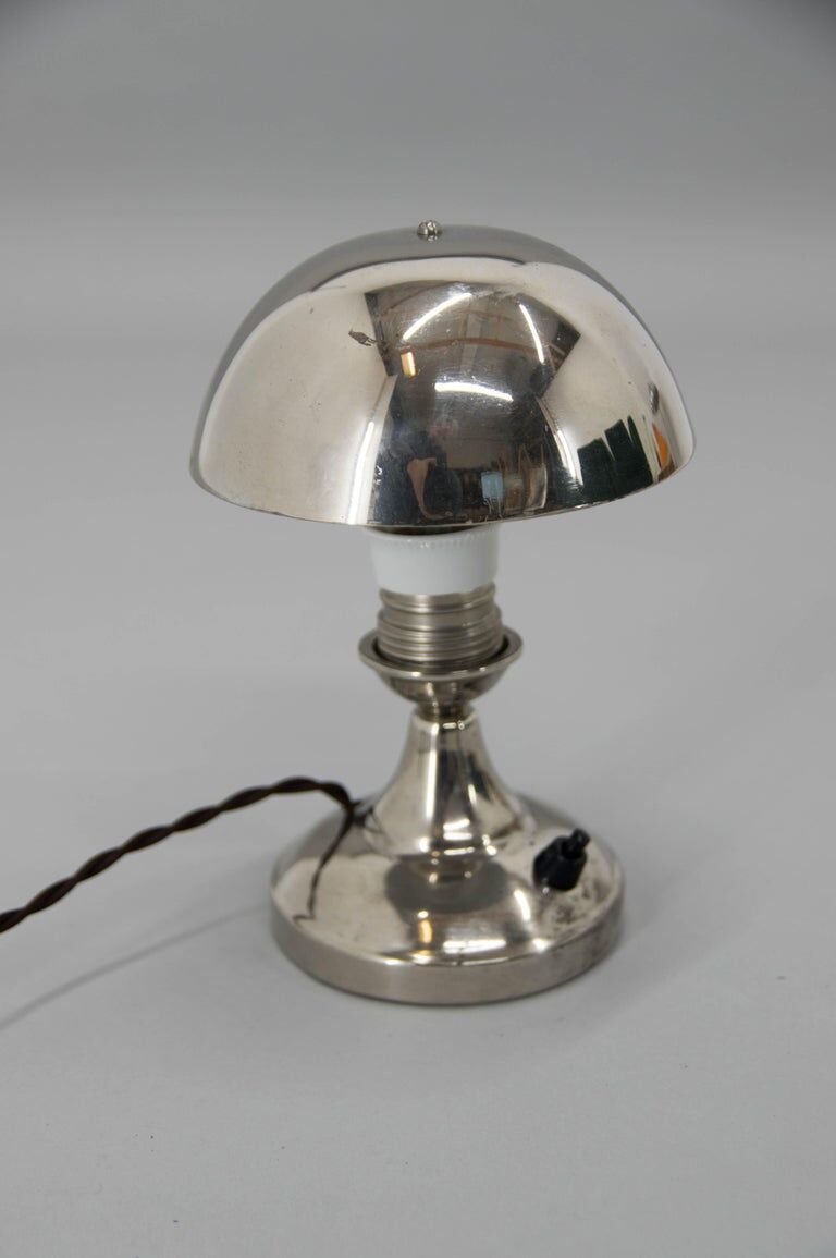 1930s Art Deco Nickel-Plated Petite Table Lamp with Adjustable Dome Shade