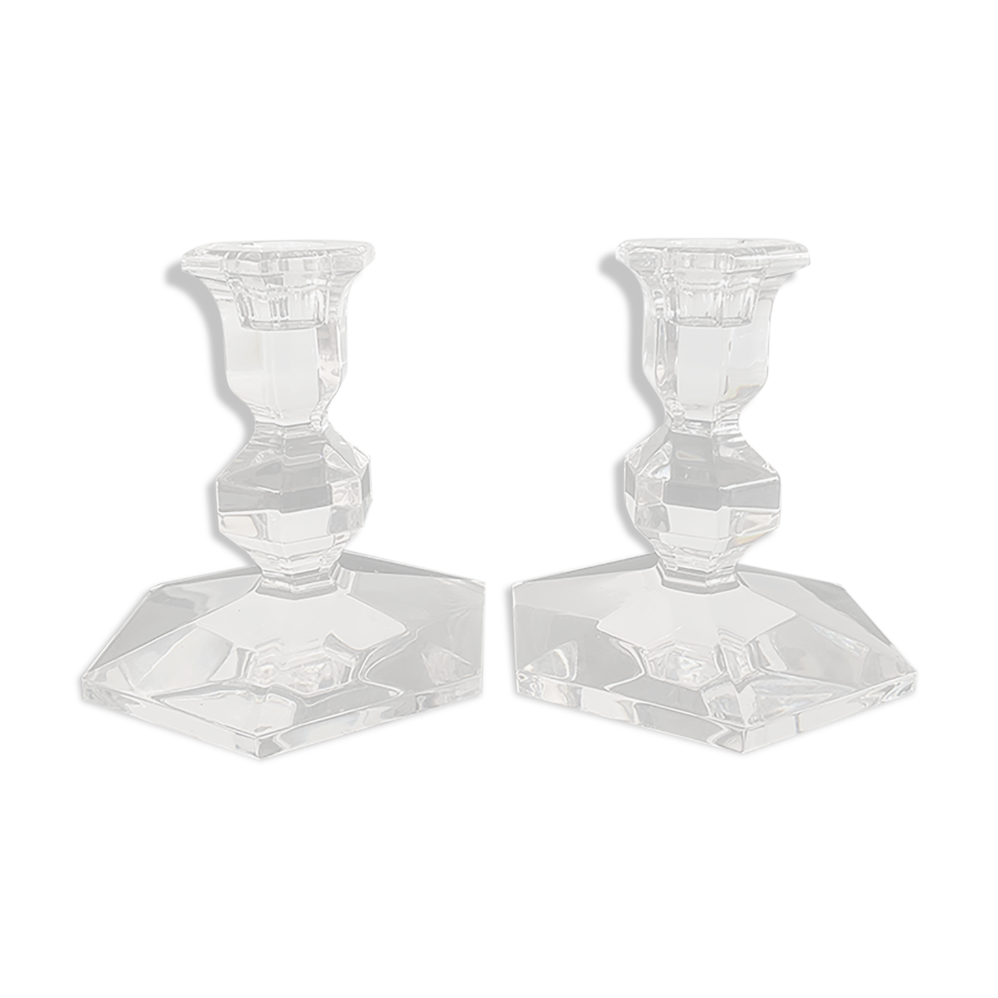 Pair of Val Saint Lambert crystal candle holders