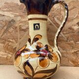 Antique JASBA Ceramic Pitcher Brown Beige Flower Decor Germany Vintage #B243
