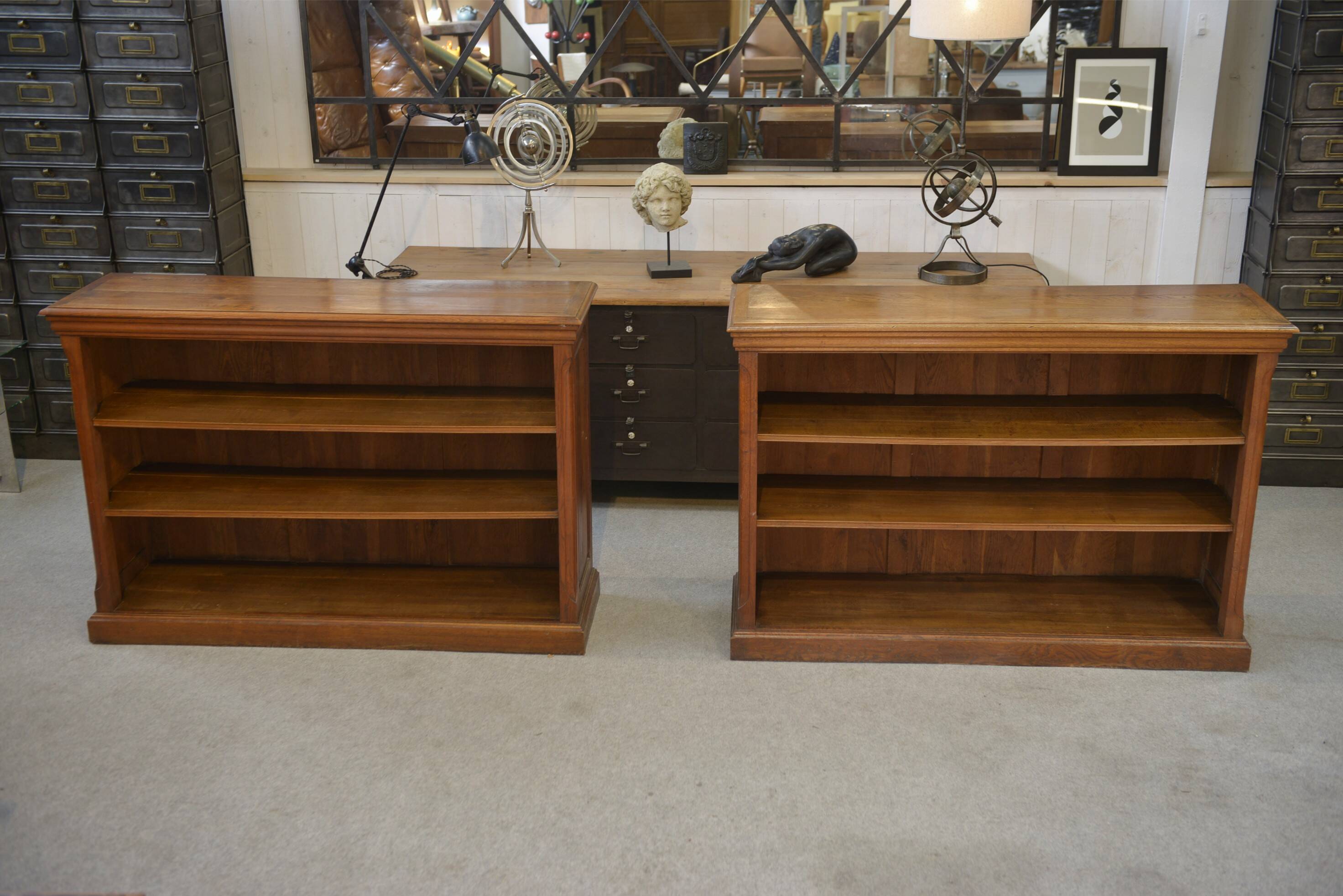 Pair of solid oak bookshelves from the 1920s.