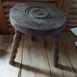 Tabouret bois massif pieds tripode patiné dpmc 0923224
