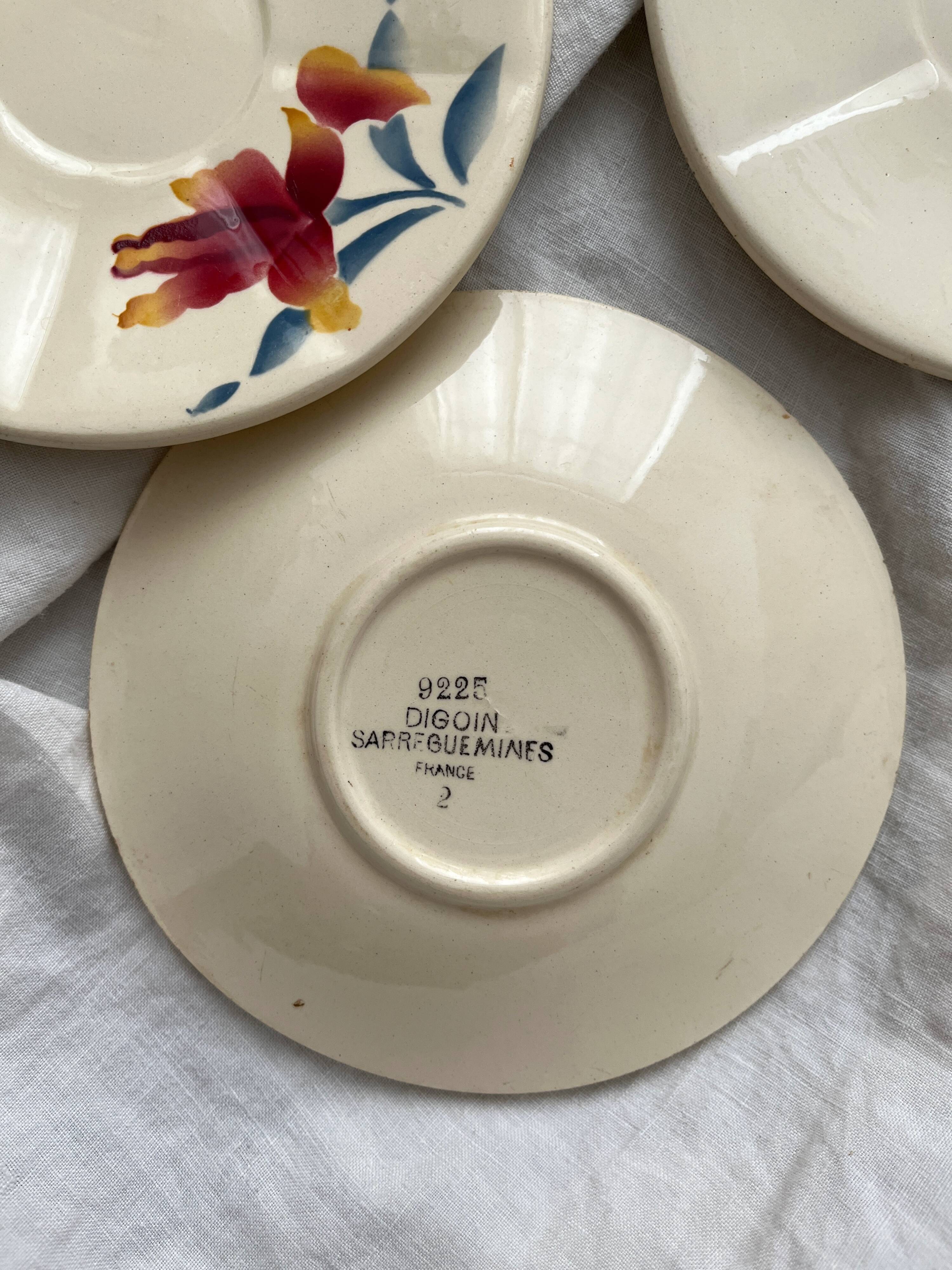 5 sous tasse à café en faïence fleurs vintage Digoin Sarreguemines 9225