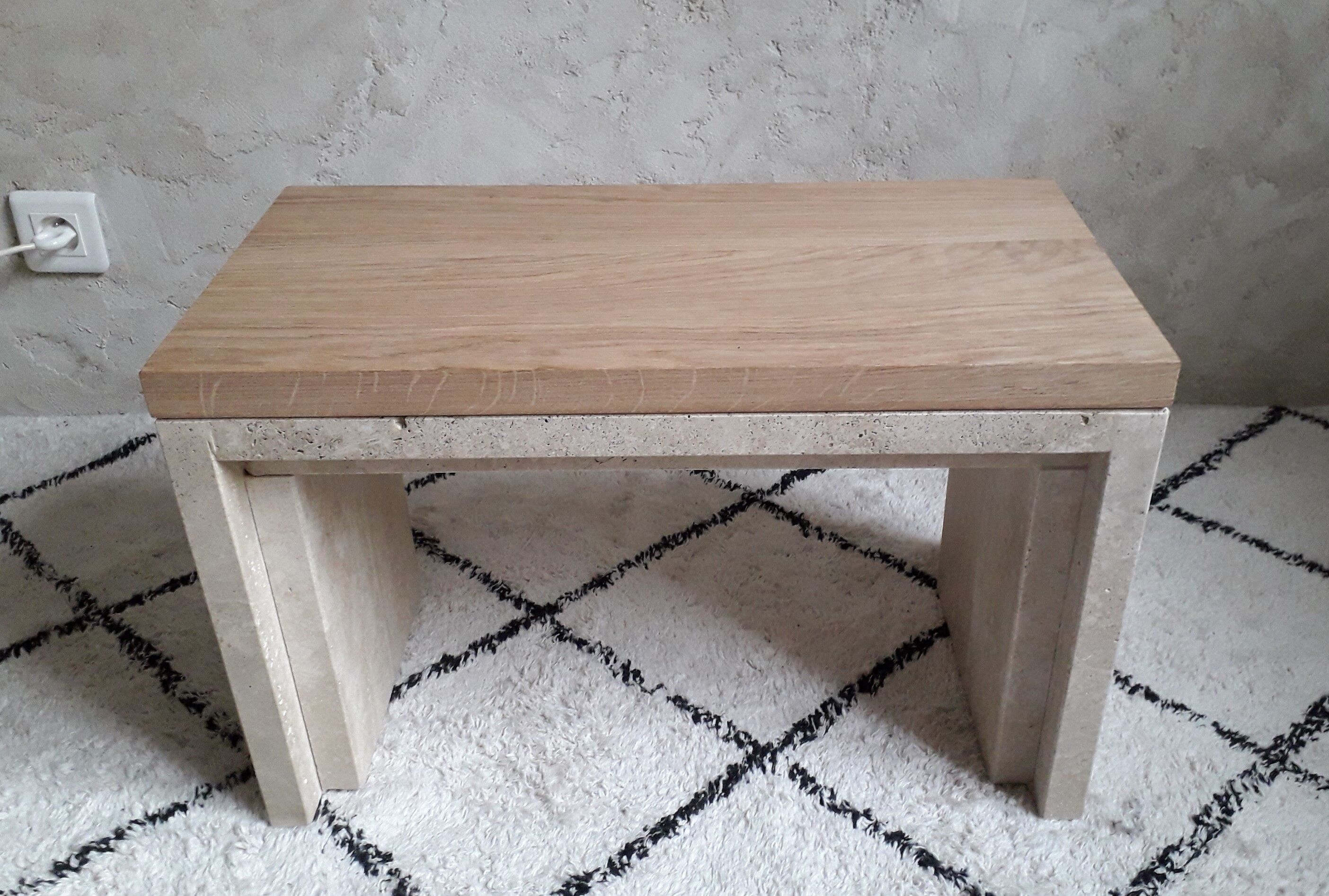 Oak and travertine coffee table