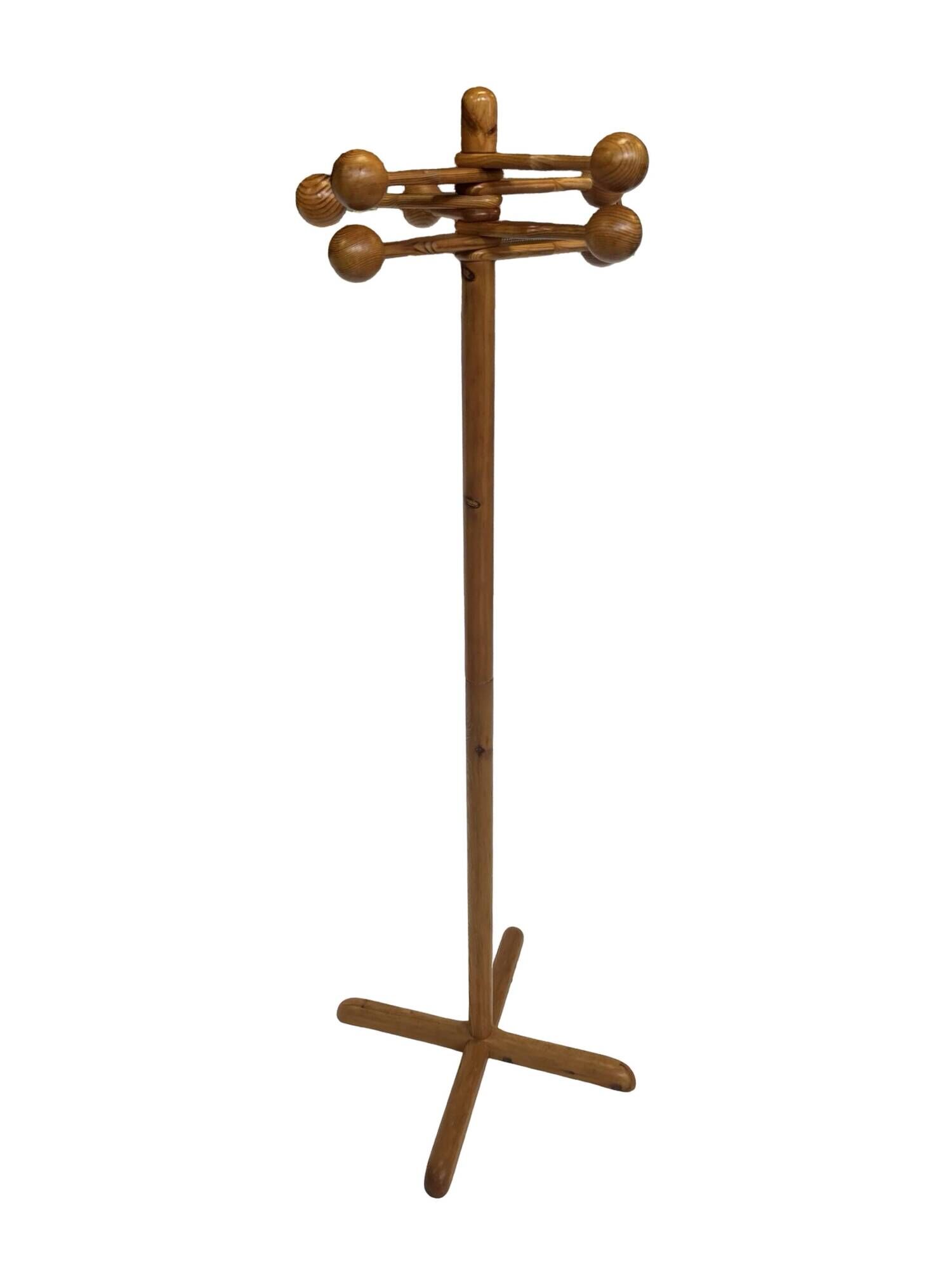 Vintage Pinewood Sputnik Freestanding Coat Rack, 1970s Design