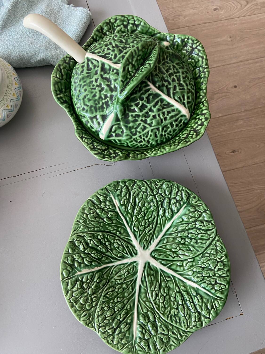 Green cabbage soup tureen
