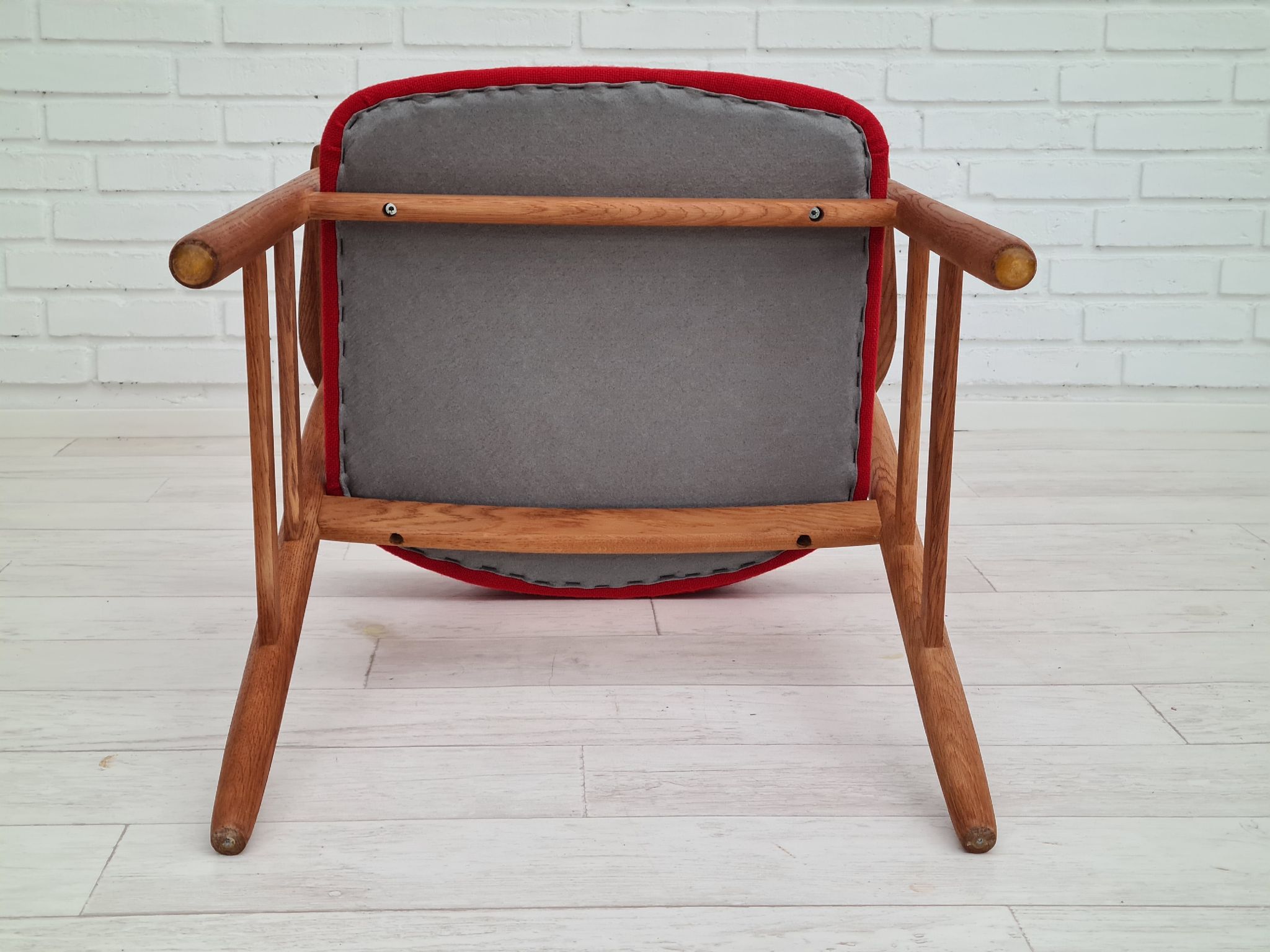 Danish armchair, 70s, reupholstered, kvadrat furniture wool, oak wood