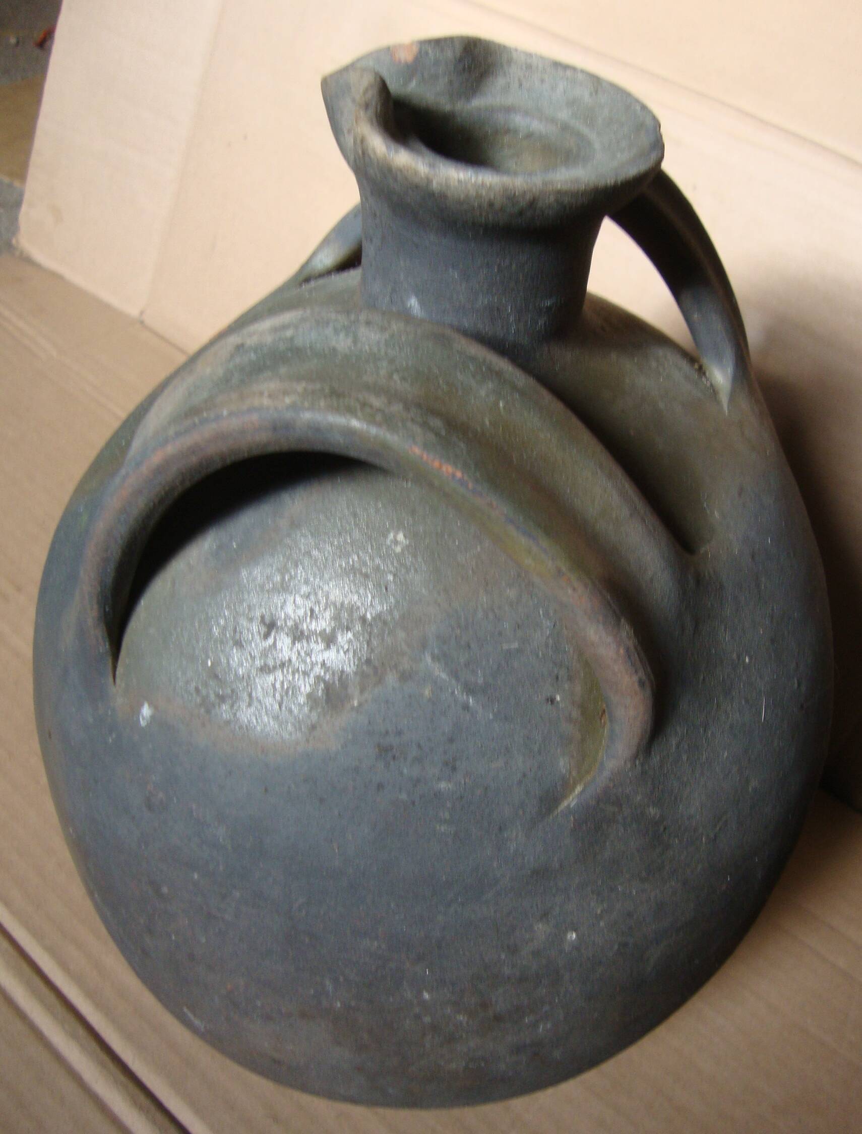 Old Oil Jug Jar Double Handle Terracotta