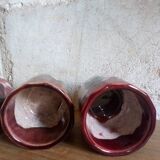 Six old yoghurt pots in enamelled porcelain