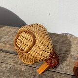 Duo of vintage wicker duck pans / empty rattan pocket