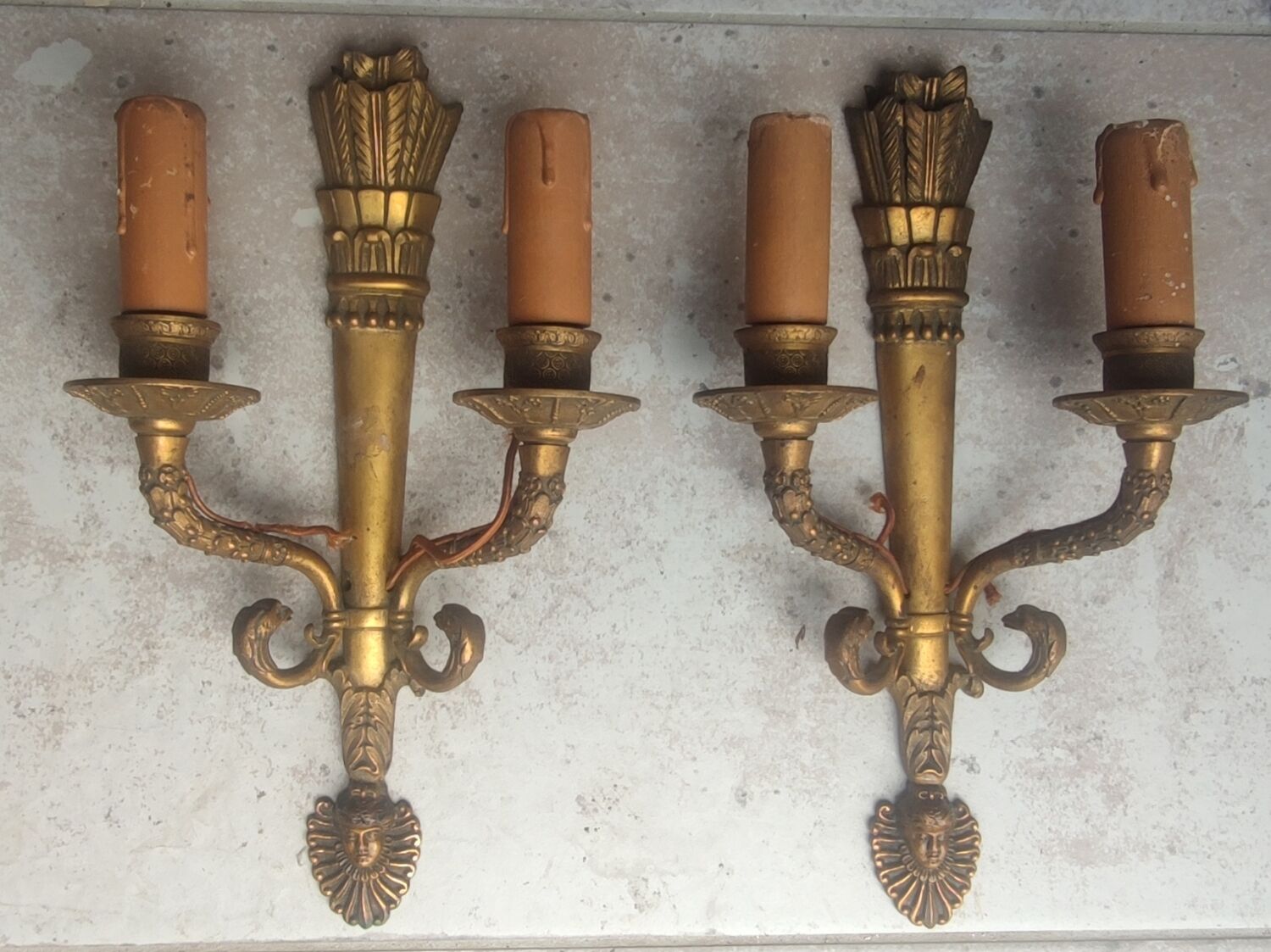 Pair of old bronze sconces