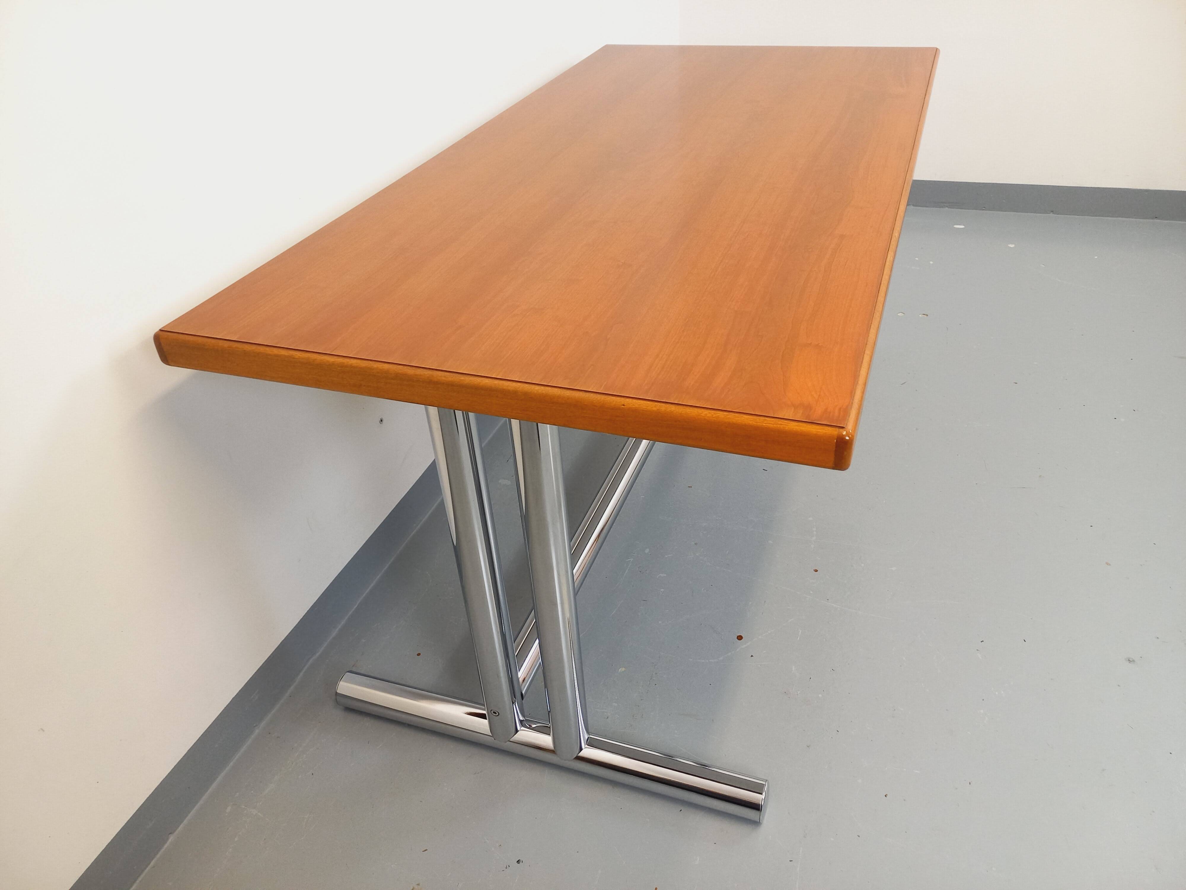 Vintage walnut and chrome metal desk from the 1970s.