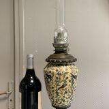 Gien XIXth: kerosene lamp in earthenware and gilded brass around 1850