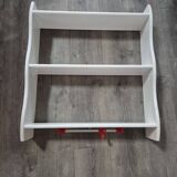 vintage white wall shelf 3 shelf rod with red hooks