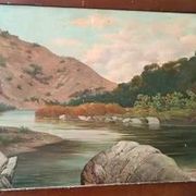Antique Landscape Painting Oil on Canvas Ercole Benussi (Milan 1844)
