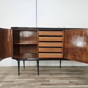 Vittorio Dassi Rosewood Credenza with Black Glass Top, Italian 1940