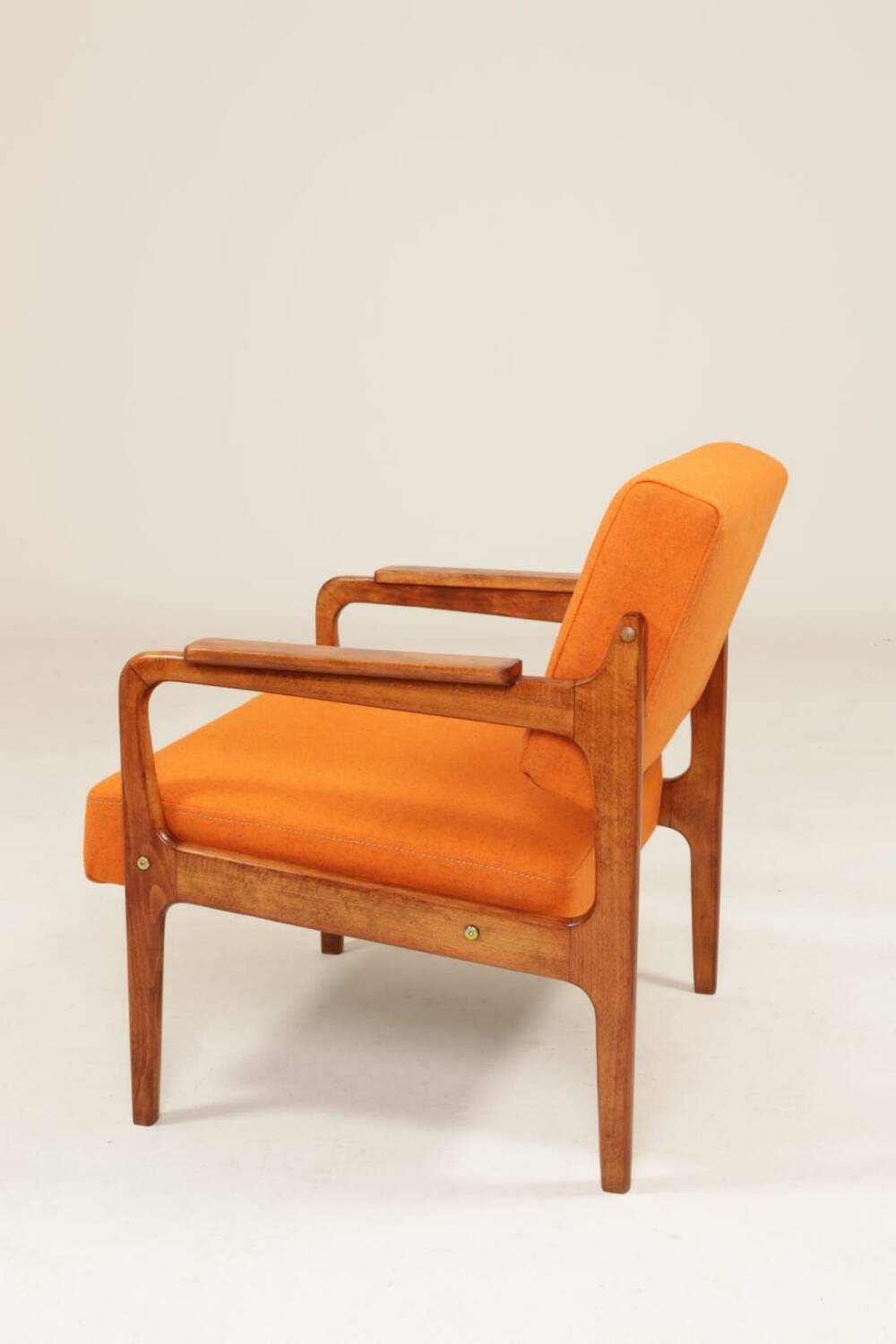 Vintage Orange Armchair Wool Upholstery Walnut Color Wood