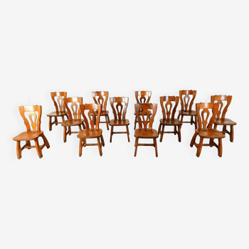 Vintage brutalist dining chairs, set of 12 - 1960s