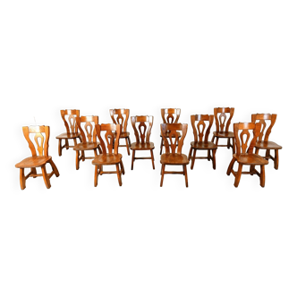 Vintage brutalist dining chairs, set of 12 - 1960s