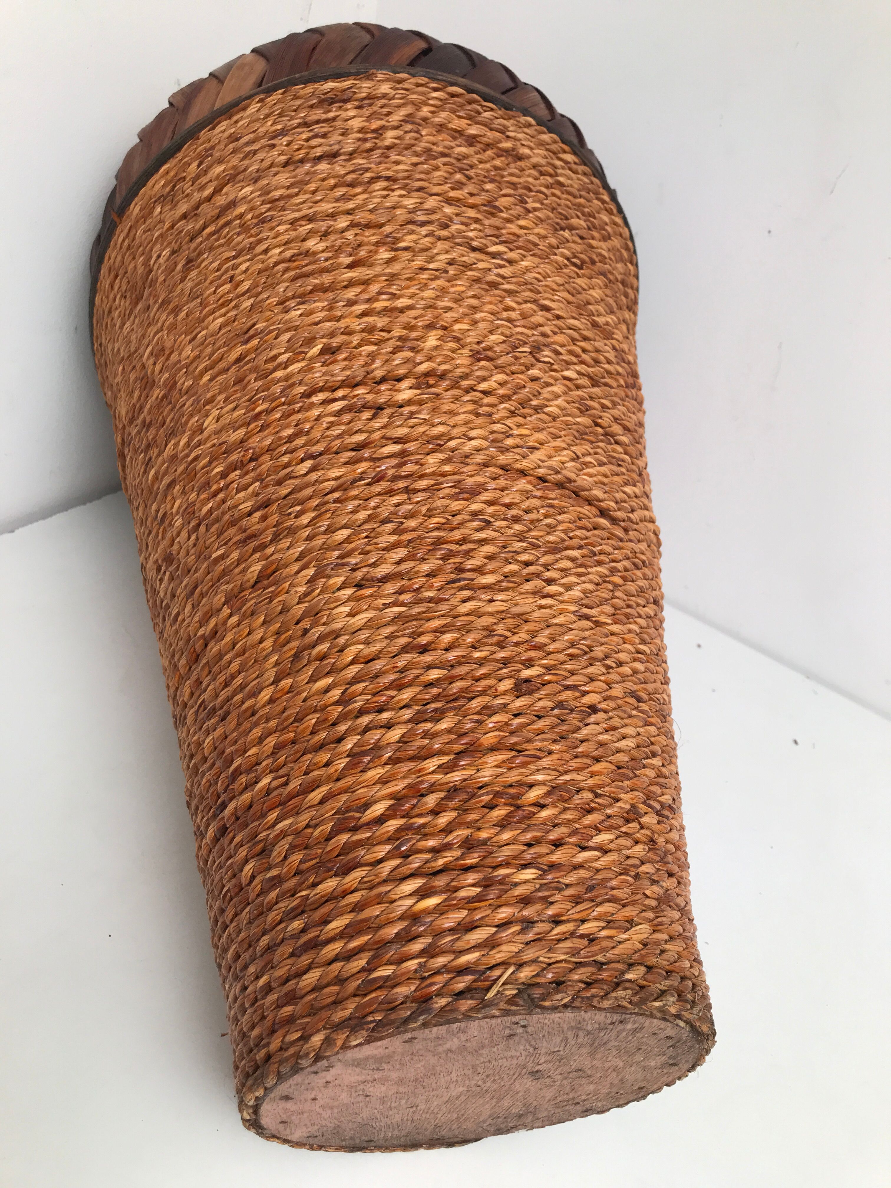 Large basket in vintage wicker rattan