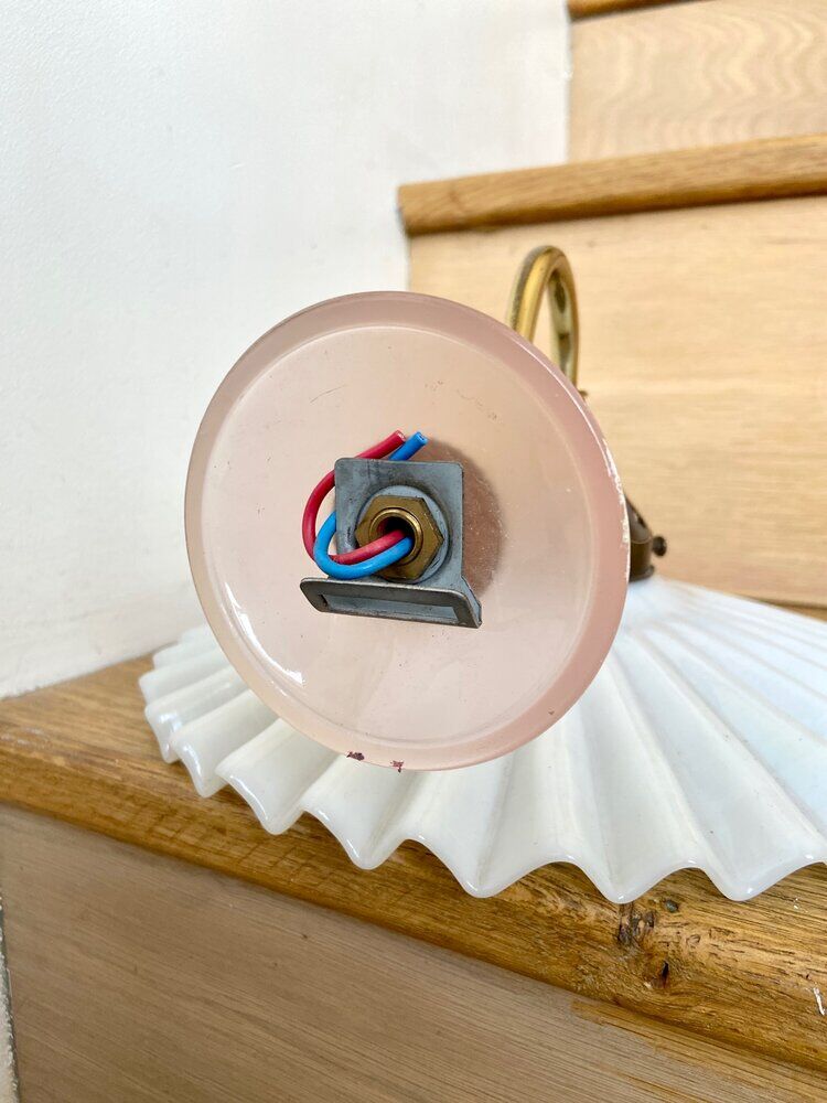 Wall lamp gooseneck in gilded metal and white opaline