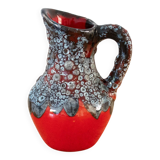 Petit vase pichet vintage en céramique, poterie de lave française des années 1950, rouge et gris