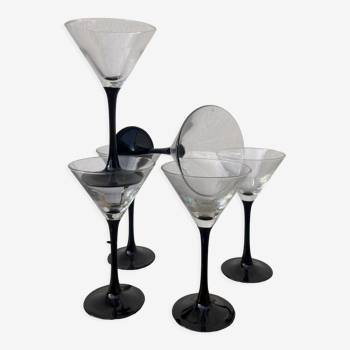 Lot de 6 coupes à champagne Arcopal géométriques pied noir publicité Esso  France | Selency