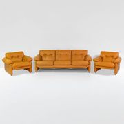 Vintage Coronado Brown Leather Living Room Set Tobia Scarpa Labeled C&B Ita