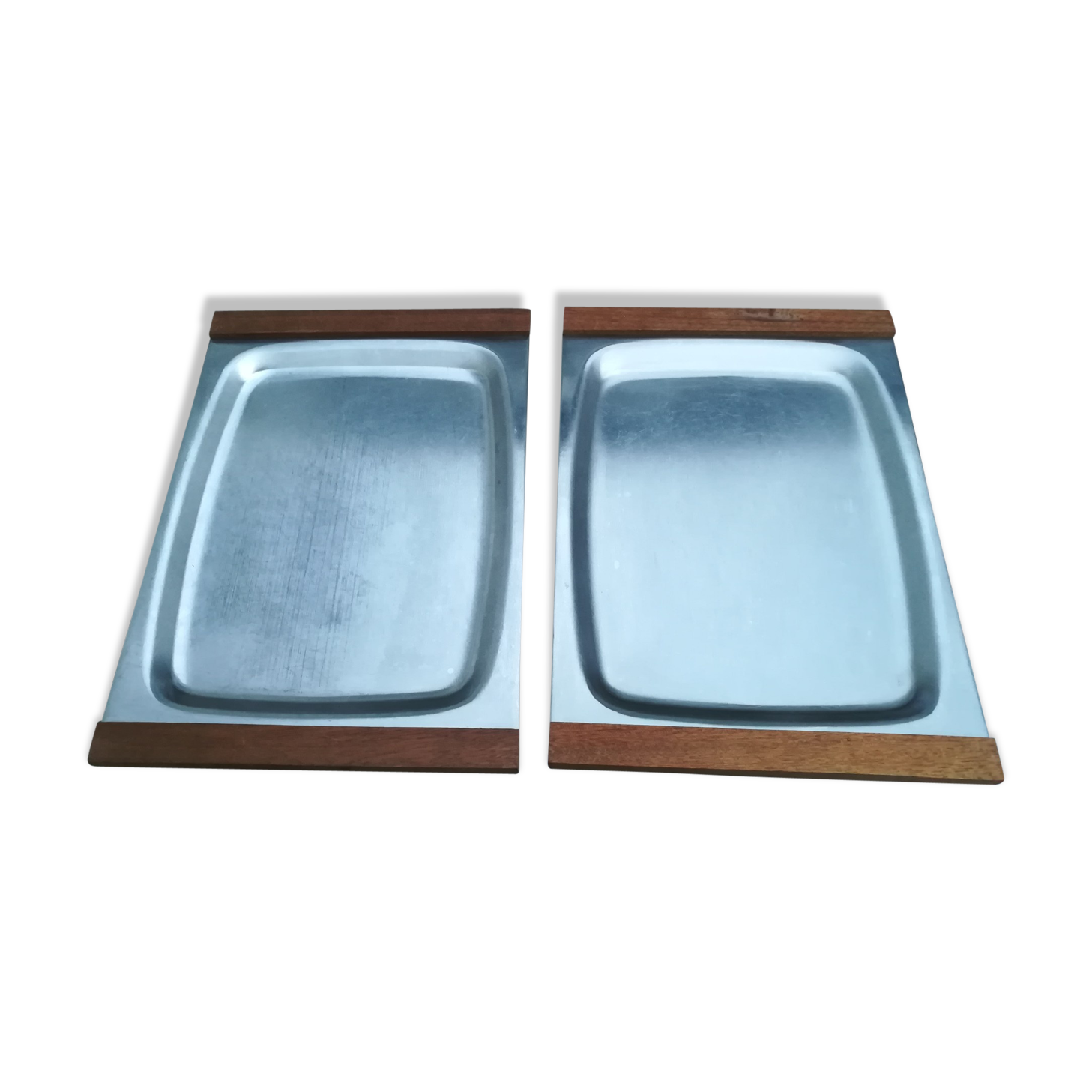 2 plateaux scandinaves inox et teck | Selency