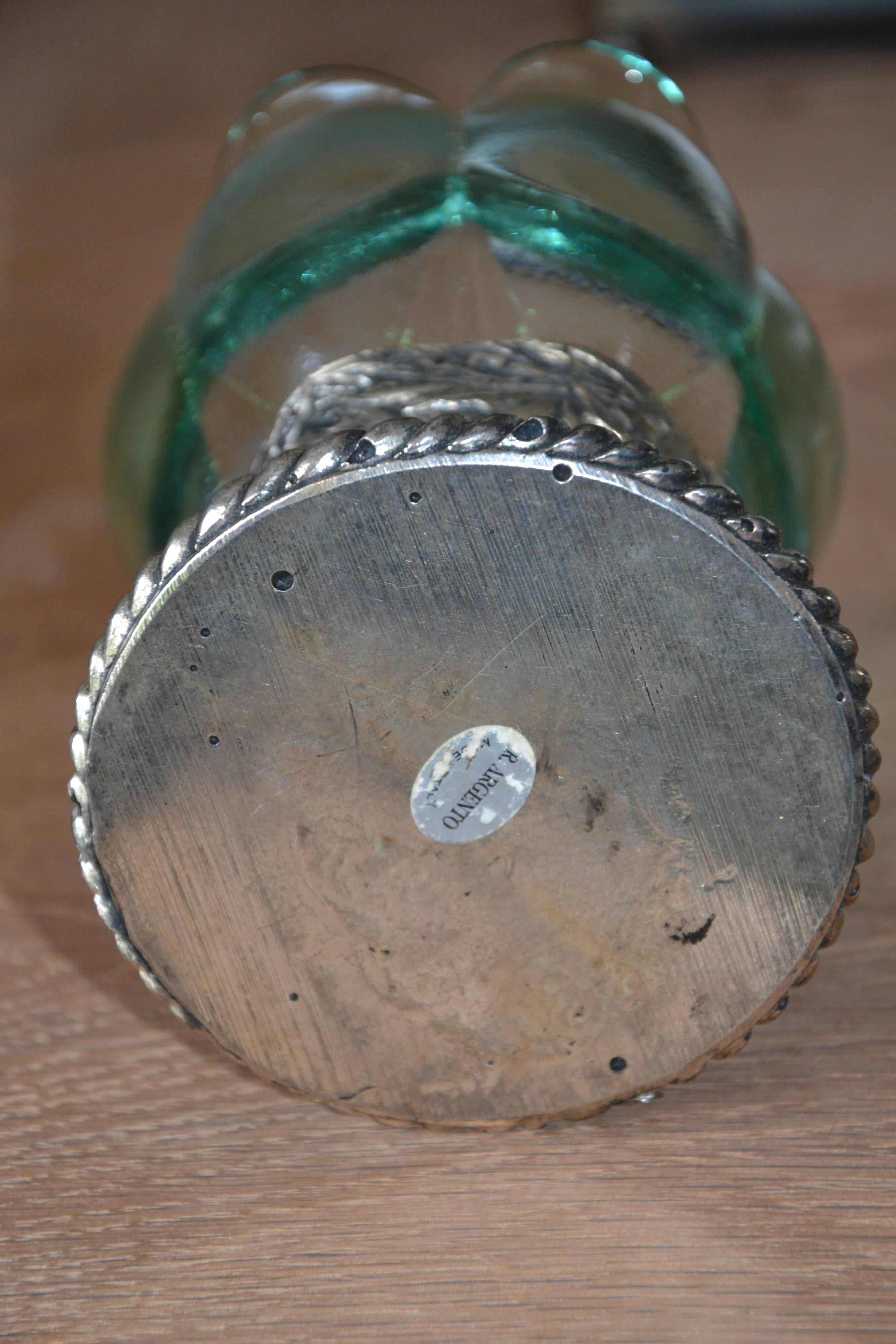 Antique glass and silver-plated metal bowl/candle holder
