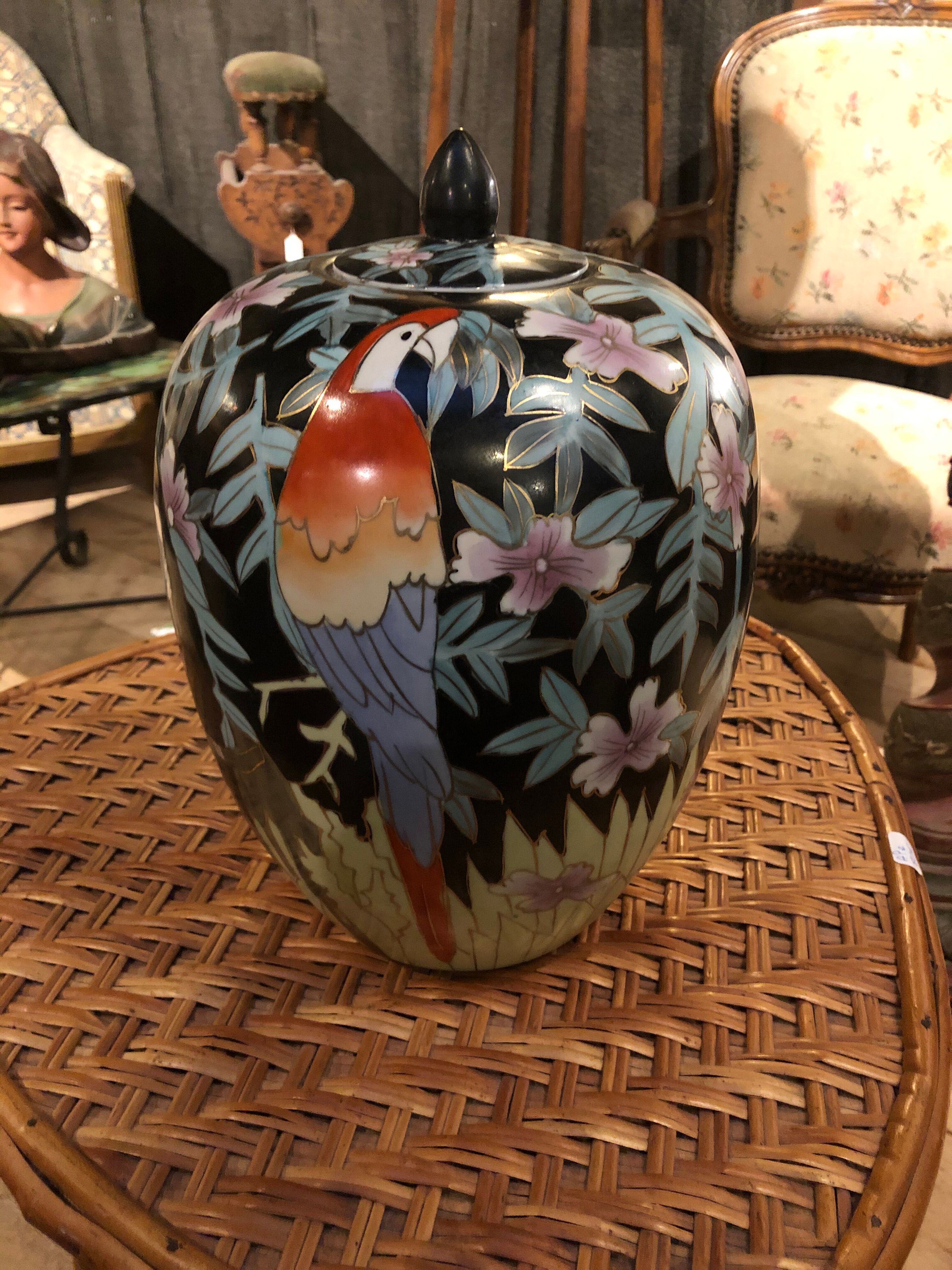 Chinese vase with toucans and parrots