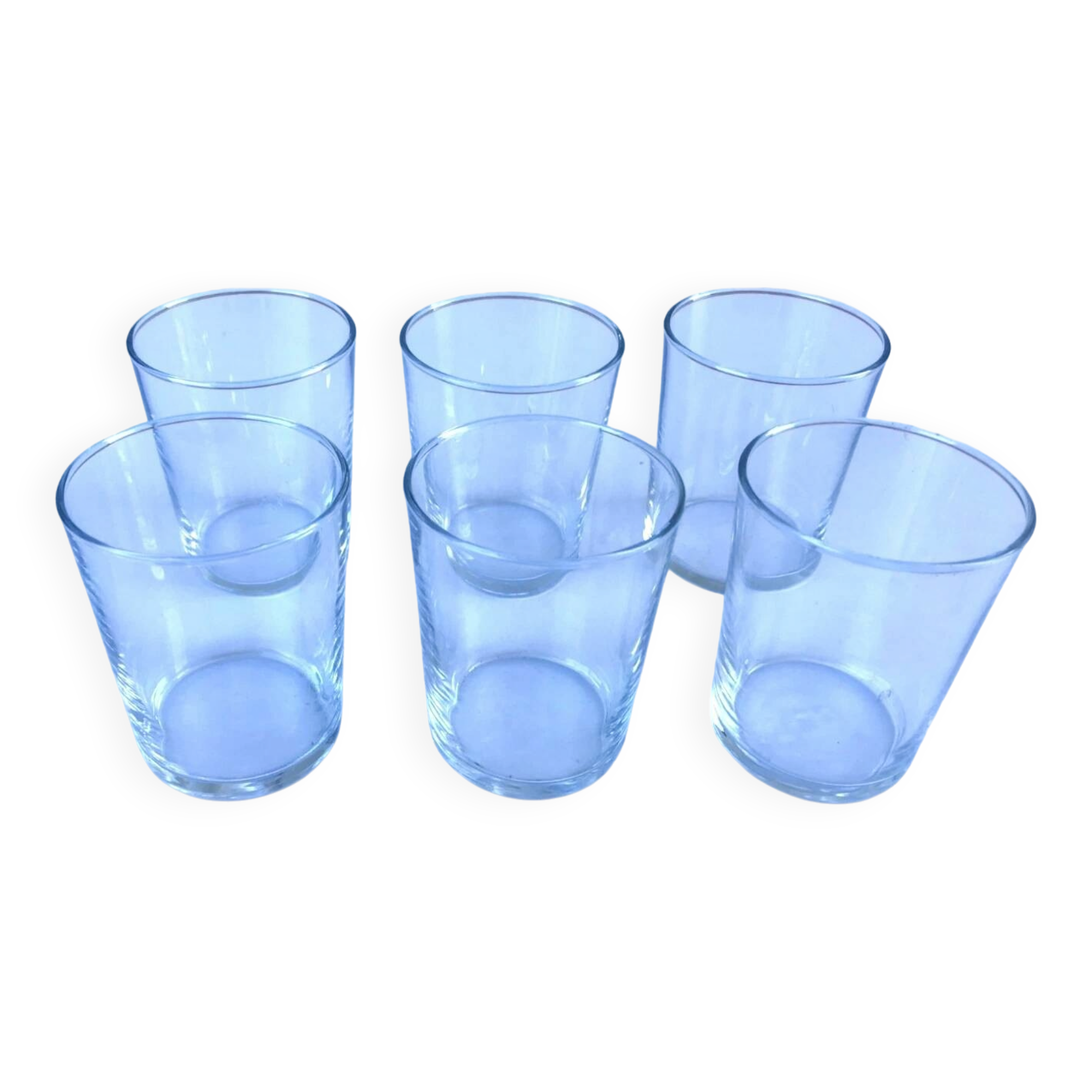 6 old transparent glass tumblers