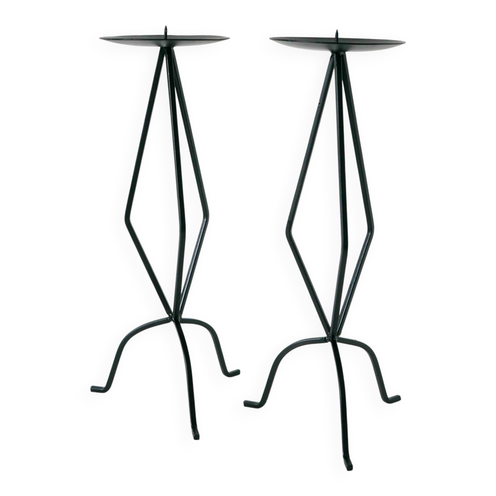 Pair of sculptural wrought iron candle holders, brutalist, 1970.