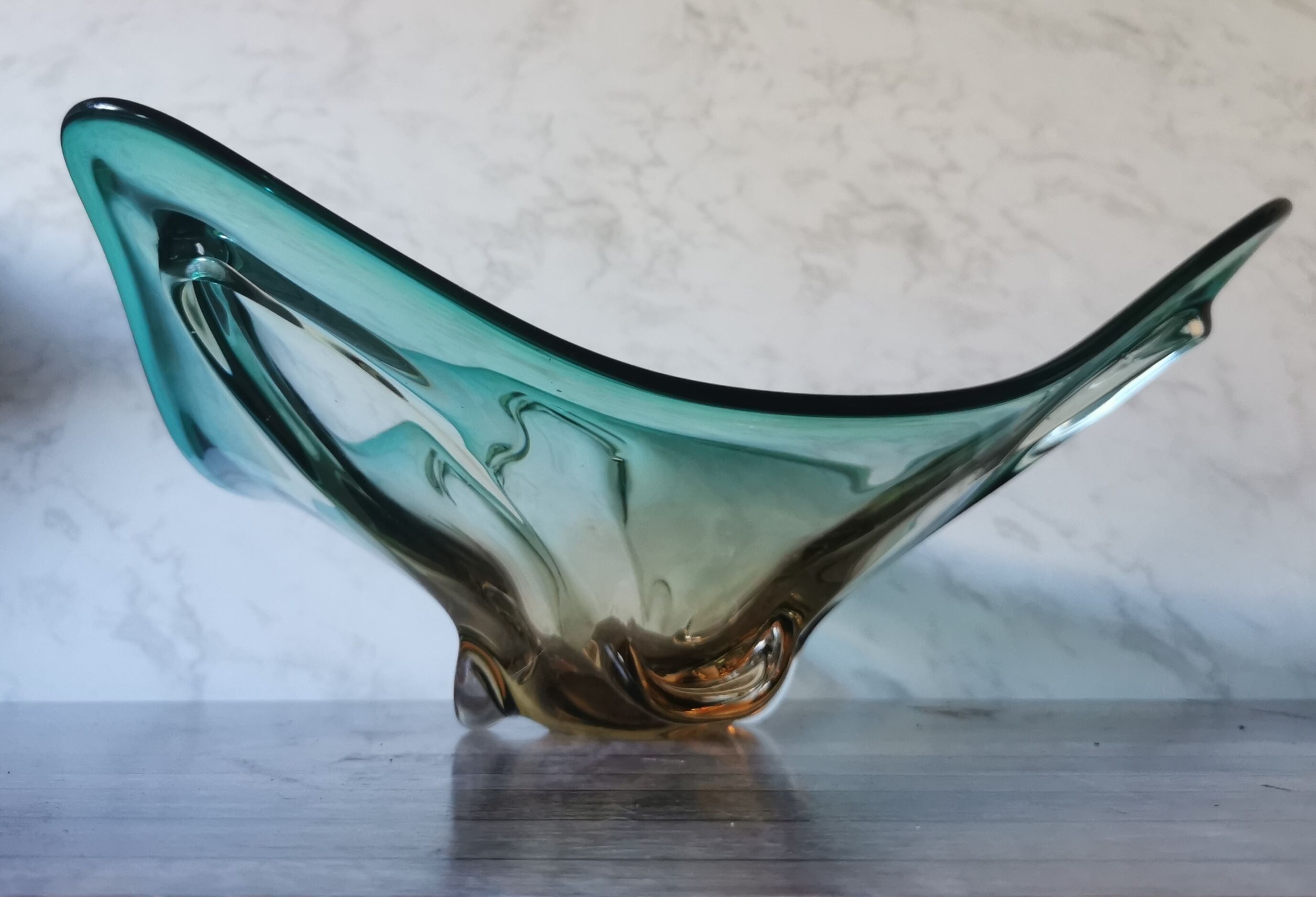 Large amber and green glass cup