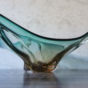 Large amber and green glass cup