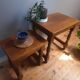 2 solid wood trundle tables, turned legs 80