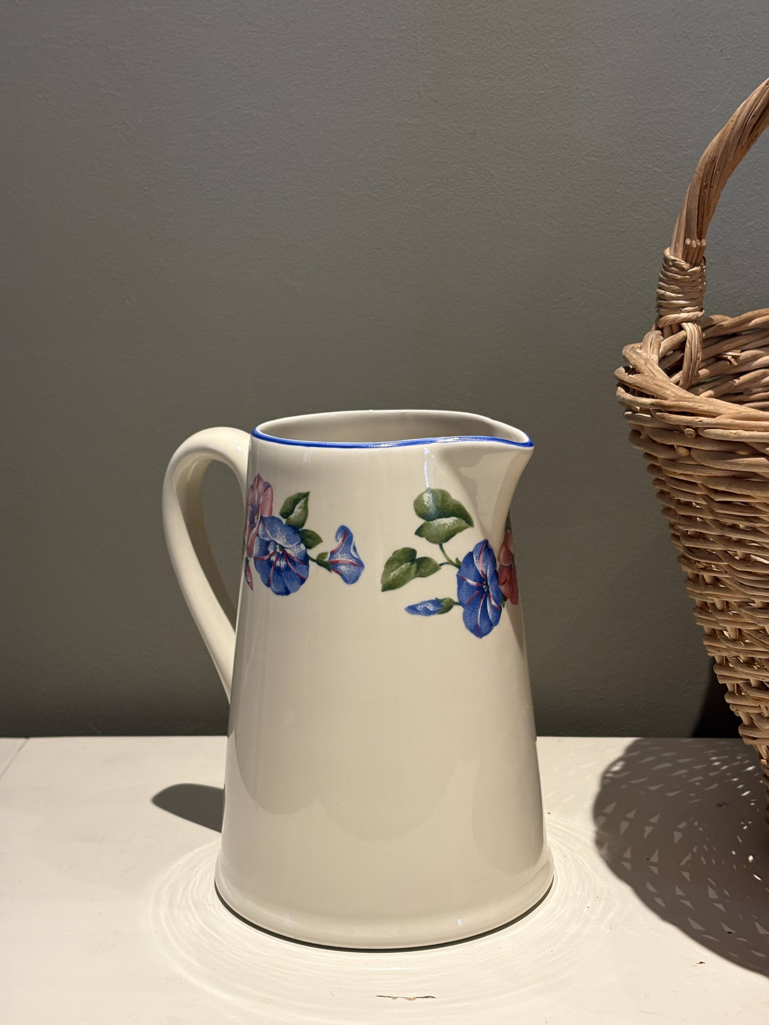 Vintage Flowered Jug Pichet Cruche by Geneviève Lethu Volubilis