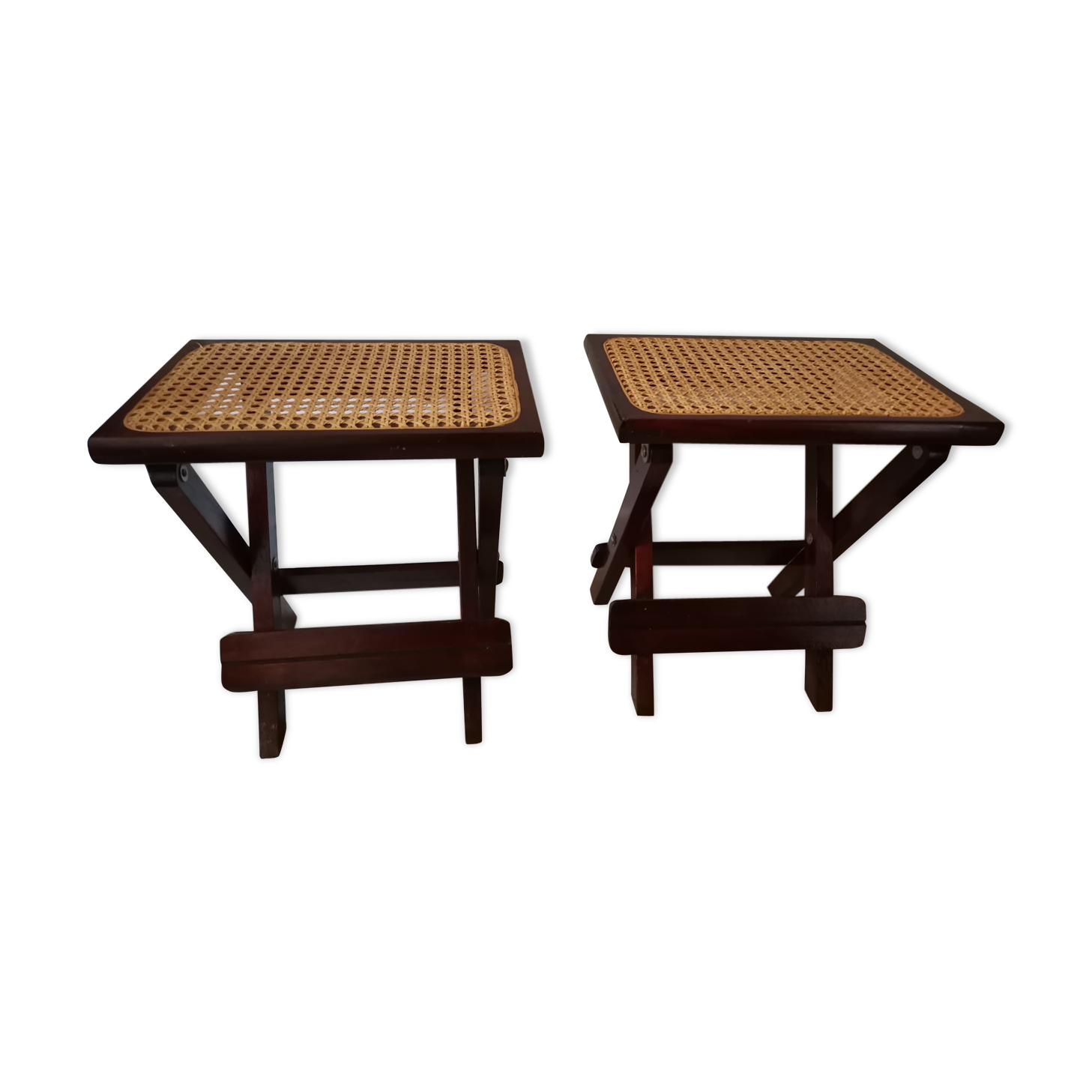 Pair of stools in caning