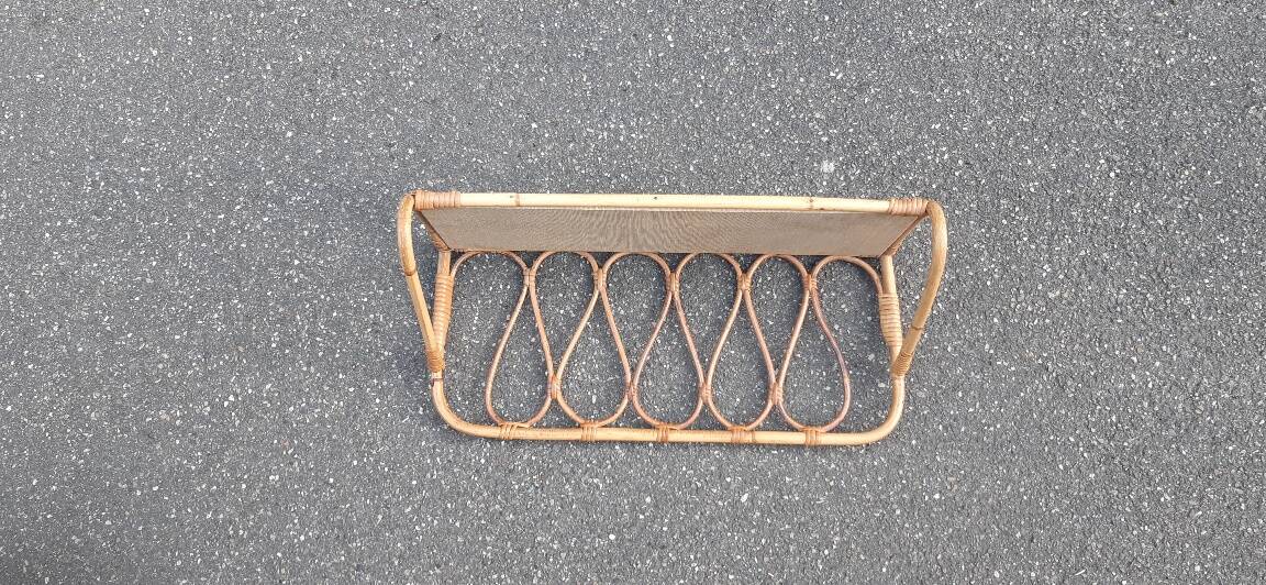 Étagère murale en rotin, années 60